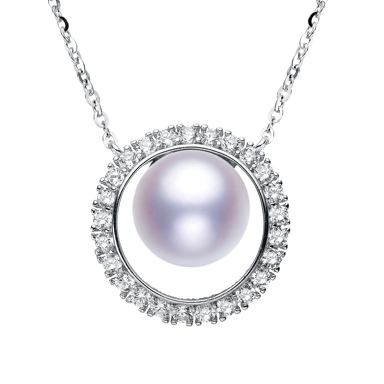 

Round Hanging Natural Pearl Pendant Pearls Necklace For Women Exquisite Hot Sale Sterling Silver Rhodium Plated, White