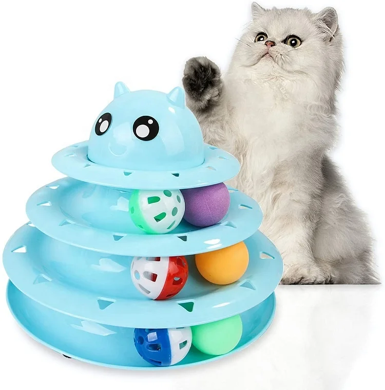 

Pet 3 Level Towers Tracks Roller Interactive Kitten Fun Mental Physical Exercise Puzzle Toys Cat Toy Roller Cat Toys, Blue/pink/white or customized color