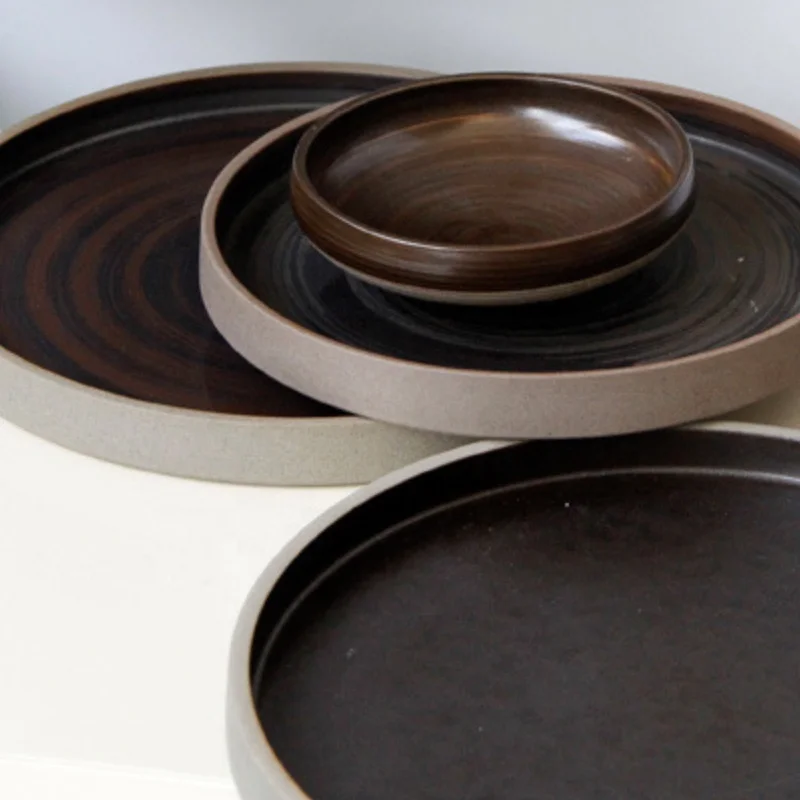 
5-Piece Ceramic Brown Vintage dinner set, handmade stoneware dinnerware plates set, 