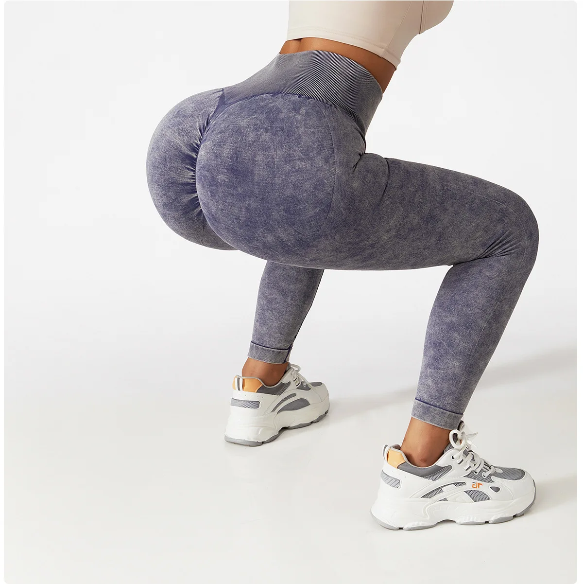 

Women High Waist Elastic Scrunch Back Fitness Washed Seamless Yoga Leggings