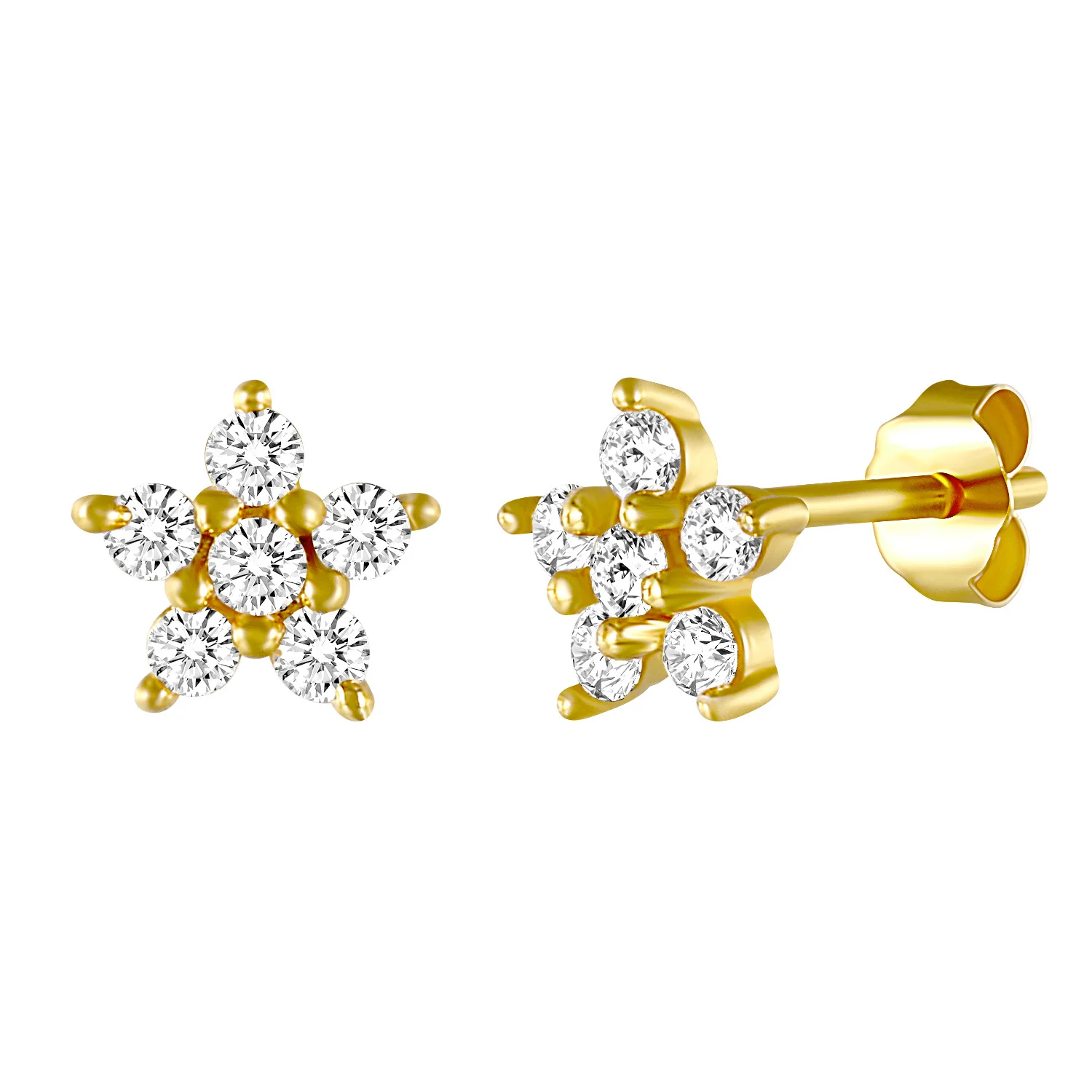 Women s925 gold star earring with zircon Micro Pave CZ simple small star earrings Silver for girls