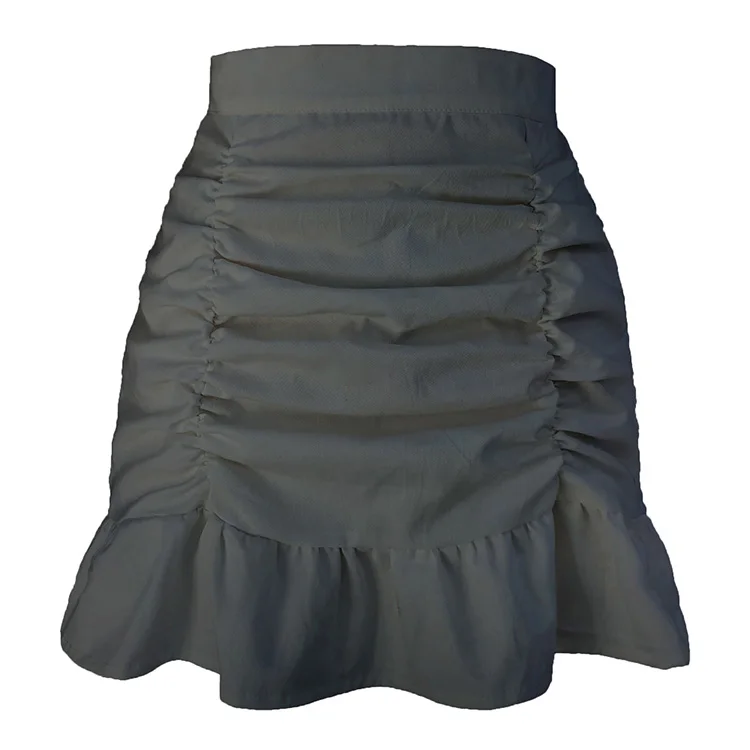 

Women Solid A-line Summer Mini Hem Ruffles Ruched All-match High Waist Lovely Skirts, Customized color