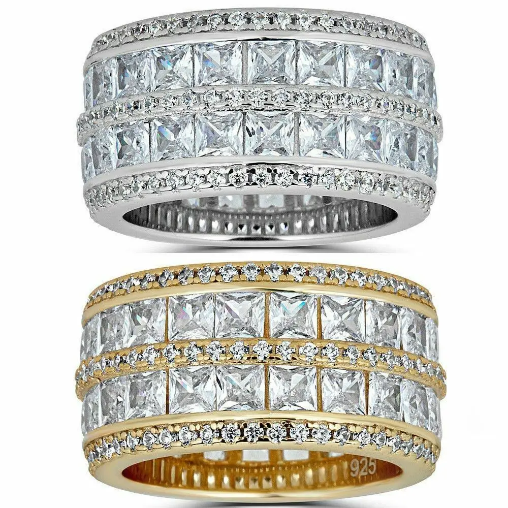 

5A cubic zirconia cz sparking bling iced out women finger jewelry double square diamond cz eternity band ring