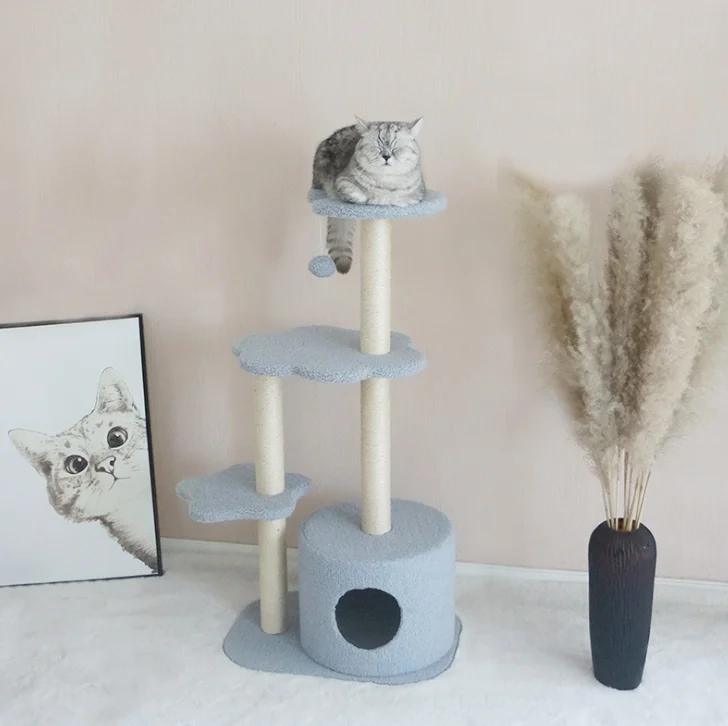 

2021 Hot Sale Home Style Natural Pet Sisal Climbing Scratch Pet Small Wood Condo Furniture Scratching Post Cat Tree Tower, Gray