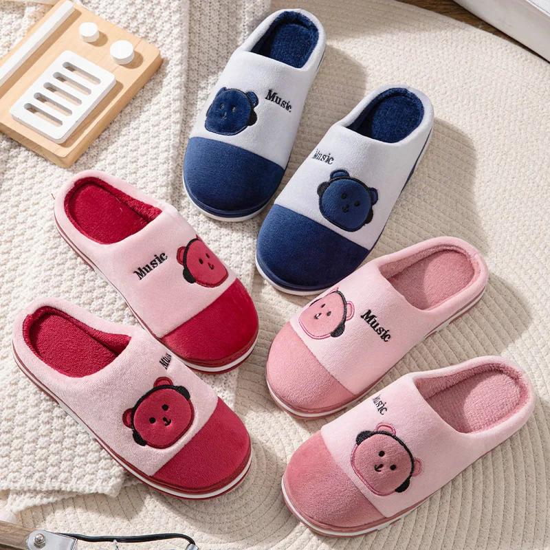 

2022 autumn and winter cotton slippers female cartoon bear slippers home warmth couple indoor sandal male home furry bear shoes, Purple/grey/blue/pink/red