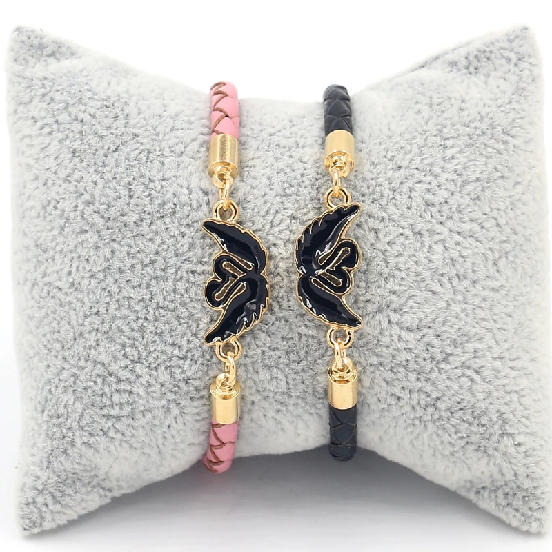

2021 Newest Jewelry Fashion Love Drip Black Swan Leather Charm Bracelets Personality Men and Women Accessories, Pink,black,