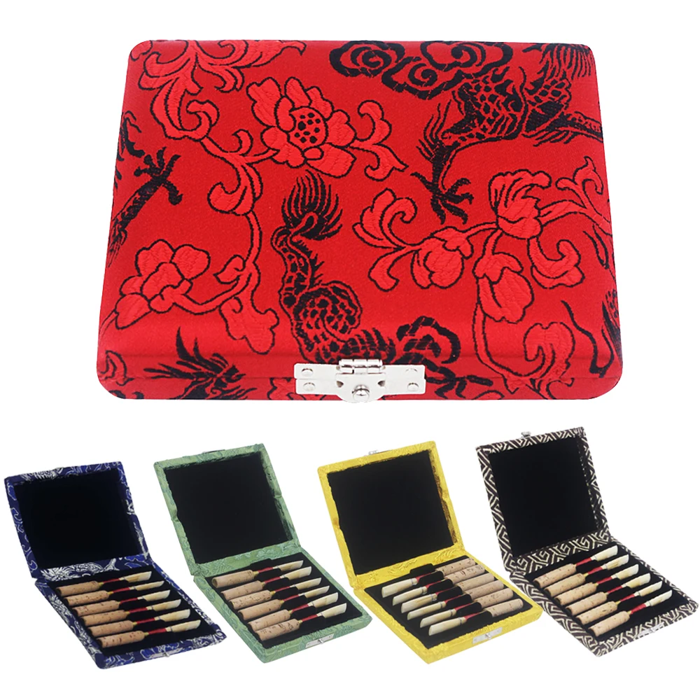 

Wooden silk cloth chinese classical style clarinet oboe saxophone musical instrument accessories reeds case, Green, blue, yellow, red, gray
