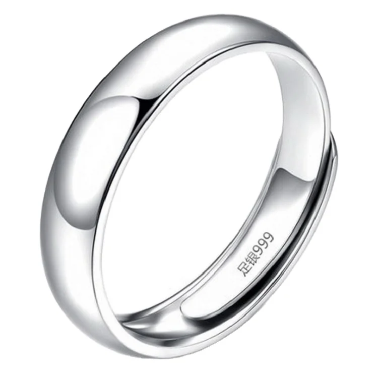 

Certified S999 Sterling Silver Glossy Simple Ring Open Ring Men And Women Couple Silver Ring Holiday Gift