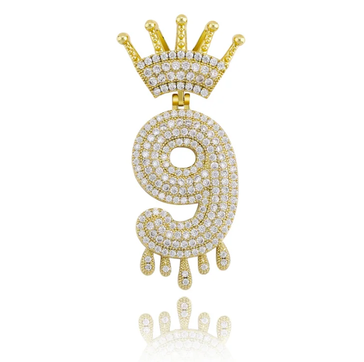 

Jialin jewelry ins hiphop iced out cz zircon diamond cz personalized splice custom couple crown number pendant necklaces