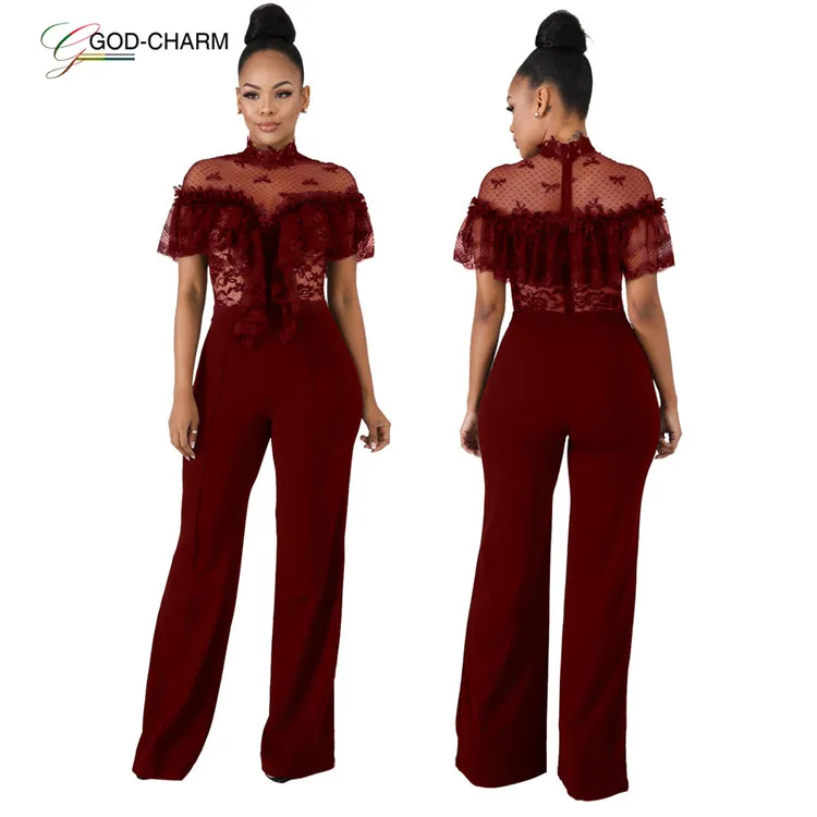 

*GC-86971119 2020 new arrivals elegant lady wholesale Sexy Jumpsuit formal cocktail evening patchwork jumpsuit ladies dress, Wine red, black