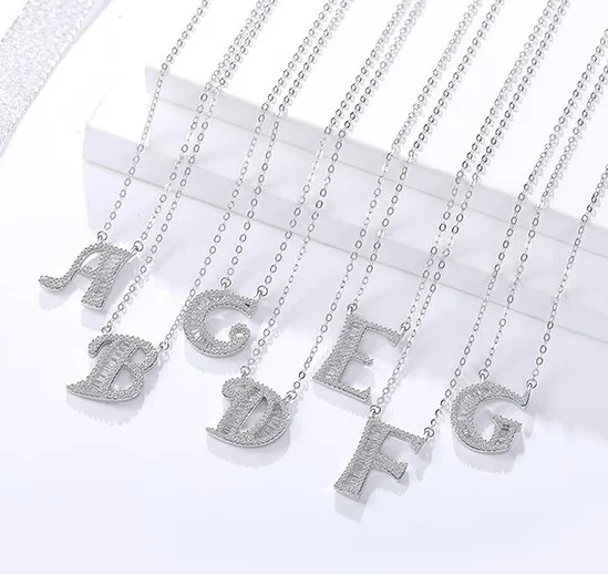 

silver jewelry necklace initial alphabet letter necklace 925 sterling silver crystal iced out A-Z letters monogram necklace