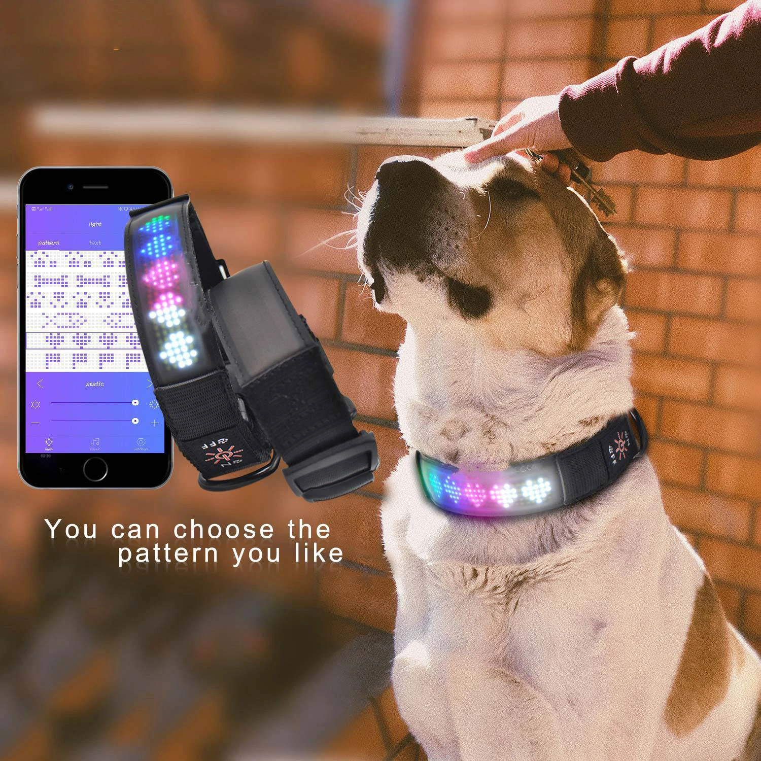 

USB Rechargeable with Water Resistant Flashing Light Collar Pet App Controlled Scrolling Message Safety LED Dog Collar, Red black yellow etc...or customized