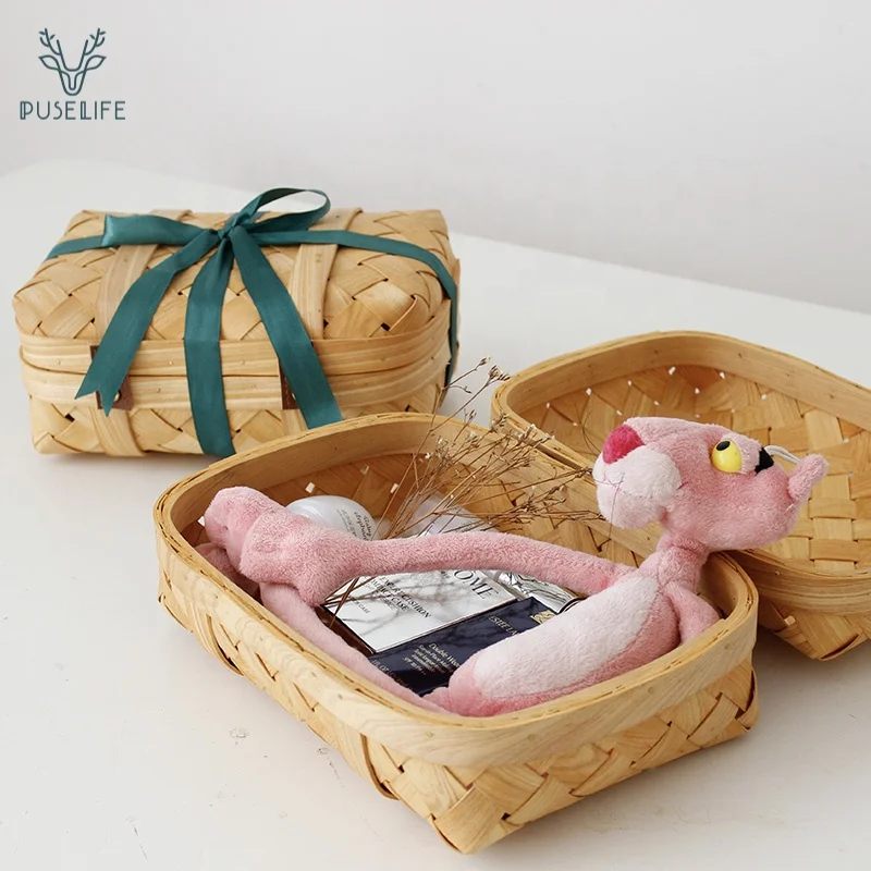 

Wholesale handmade wood chip gift basket woven storage basket, Natural