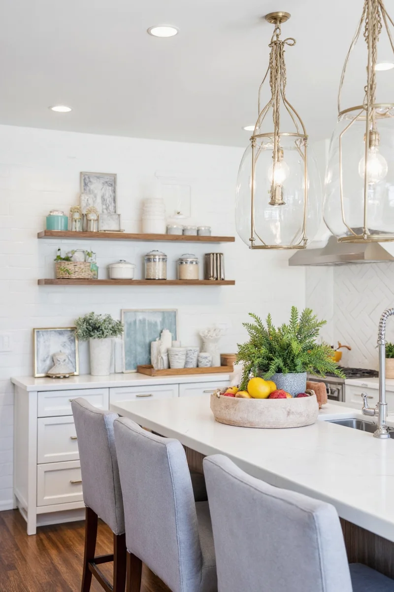 Modern gray kitchen with white cabinets