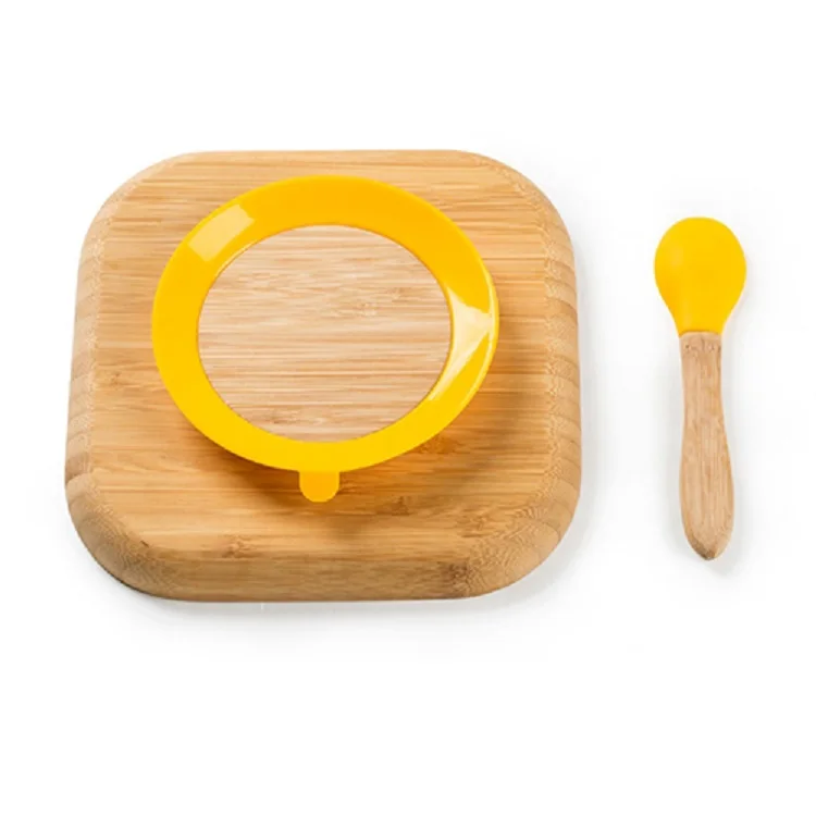 
New Design Kids Feeding Plate Set Square Bamboo Baby Food Divider Plate 