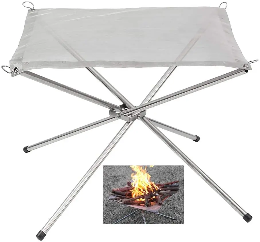 

2020 New Upgrade Outdoor Foldable Portable Fire Pit for Camping / Backyard / Garden Heating and BBQ, Silver