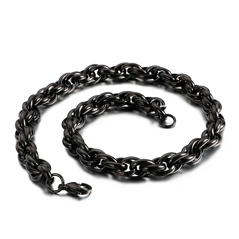 

Custom Twisted Chain Necklace Black Plated Rope Chain Necklace Stainless Steel