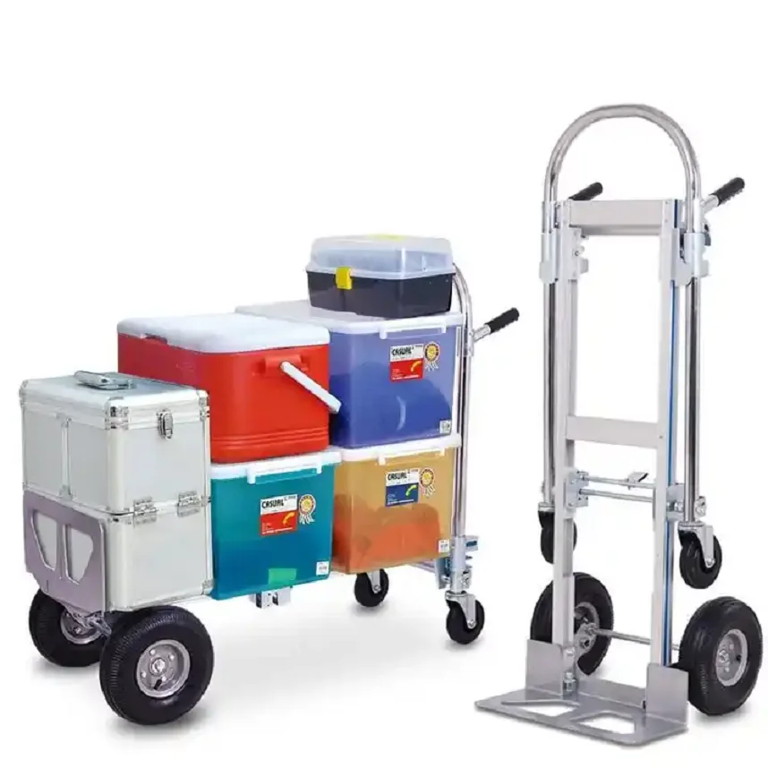 

550LB 2 IN 1 Industrial Hand Truck Folding Convertible Luggage Hand Cart Heavy Duty Warehouse Trolley Pneumatic Wheel FHT250A