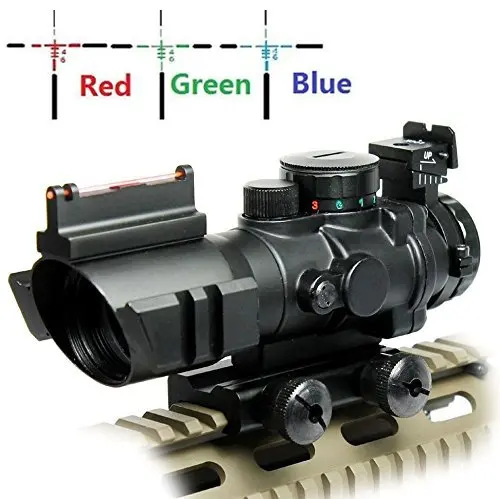 

4x32 fiber optic sights ACOG Optical Fiber Tactical Sight Rifle Hunting Prism Mechanical Sight blue, red, green Adjustable range, Black