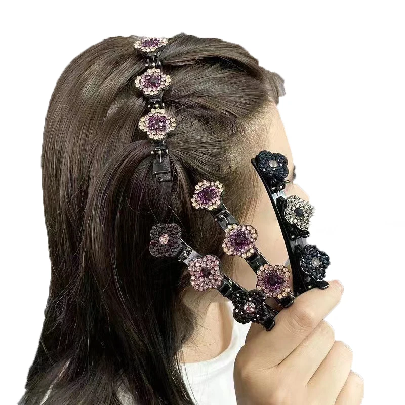 

MIO Fashion Crystal Flower Hair Clips Sparkling Rhinestone Braided Duckbill Clip Colorful Bangs Side Barrettes For Girls Women
