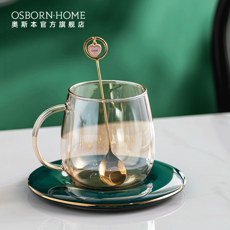 

OSBORN Creative light luxury glass coffee cup milk tea cups set with cup holder, Picture