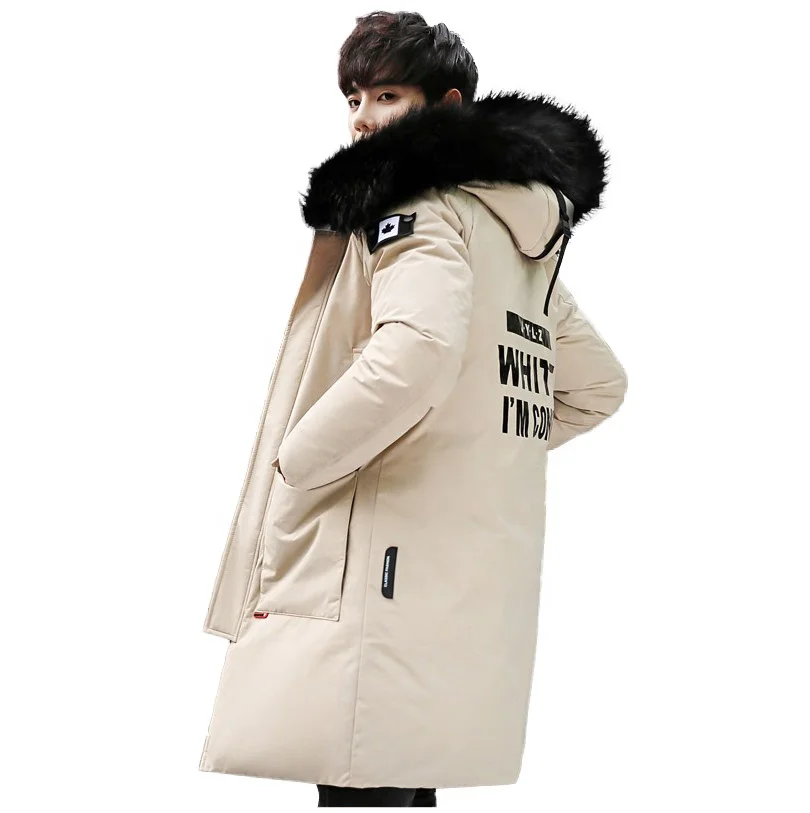 new Long style hollow fiber cotton-padded jacket for men thicken warm Canada style fur collar young boy's winter quilted coat