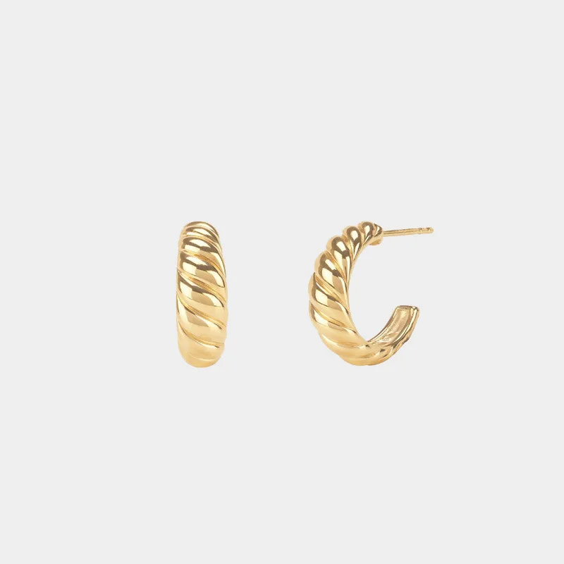 

Minimalist 925 Silver Post Twisted C Hoop Earring 18K Gold Plated Chunky Hoop Earring For Girls Women