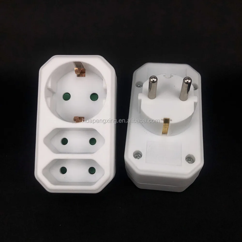 White Ce Copper 16a 3way 1 To 3 Eu Schuko Adaptor Plug Turkey Portugal Germany Russia Wall
