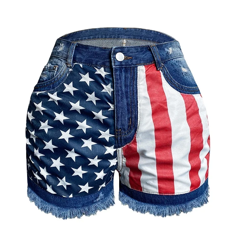 

Hot Sell 4th of July American Flag Print Stars Jean Shorts Summer Girls Sexy Hot Pants