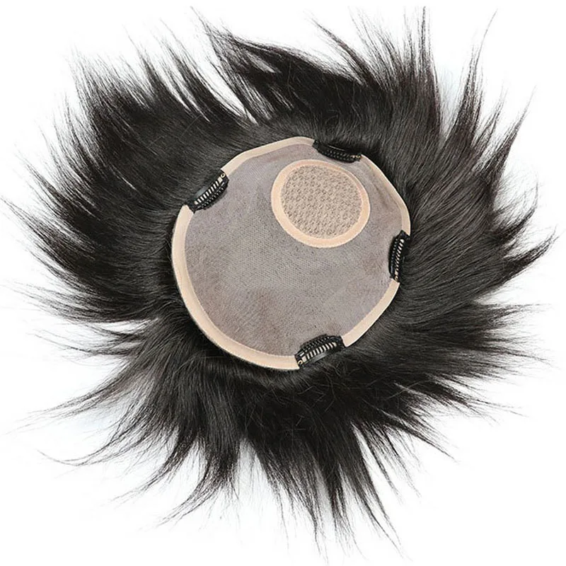 

Hand made Human Hair Black Men's Toupee with Clips Men Hair Toupee