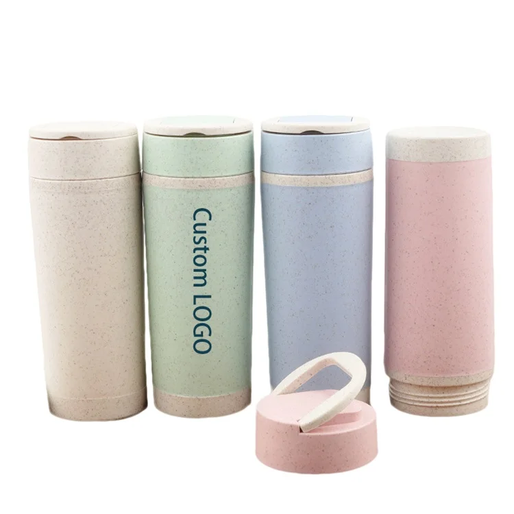 

Eco-friendly new products Portable Tumblers Coffee Cups Water Bottle Plastic Wheat Straw Fiber Mug Coffee Cup With Rope, Blue,pink,yellow,green
