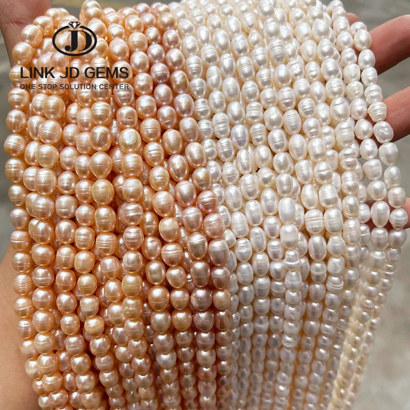 1A Fashion White/ Pink Natural Freshwater Pearl Beads Rice Shape 6-10mm Loose Beads For Jewelry Making Diy Necklace Bracelets