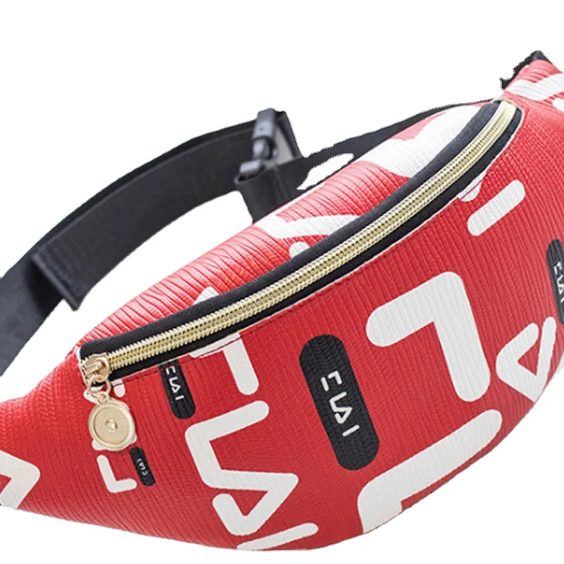 

Wholesale waist bag custom Logo2021 new pu letter hit color waist bag running fashion casual crossbody chest bag, 5 colors