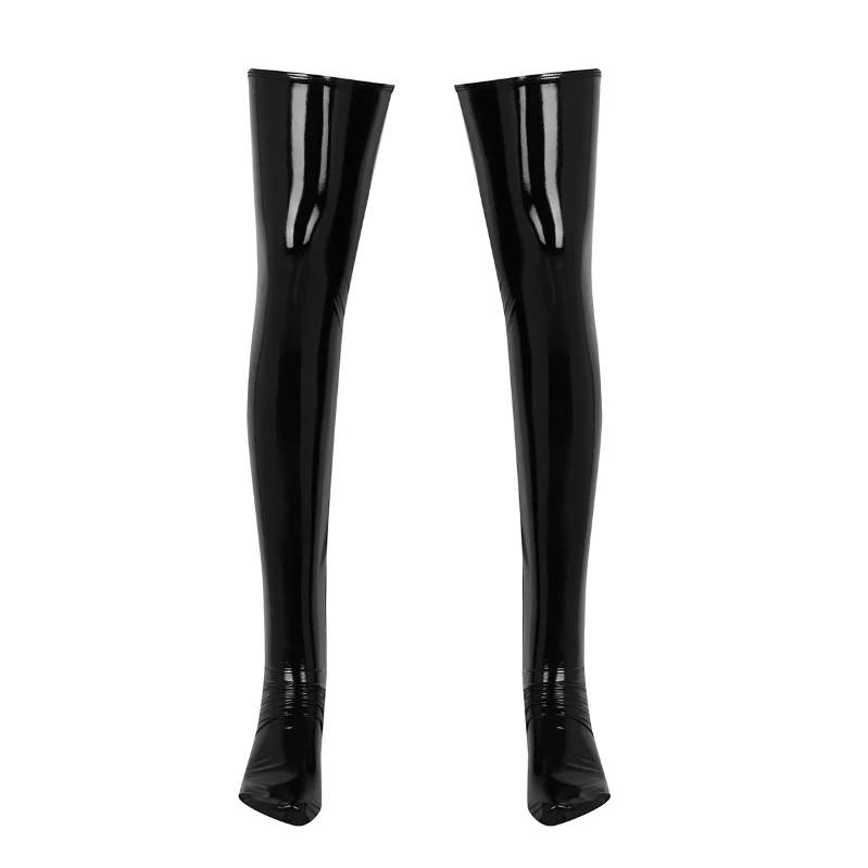 

iEFiEL Mens Stockings Sexy Latex Long Sock Anti-Skid Soft Leather Stockings Club Wear Cosplay Accessories