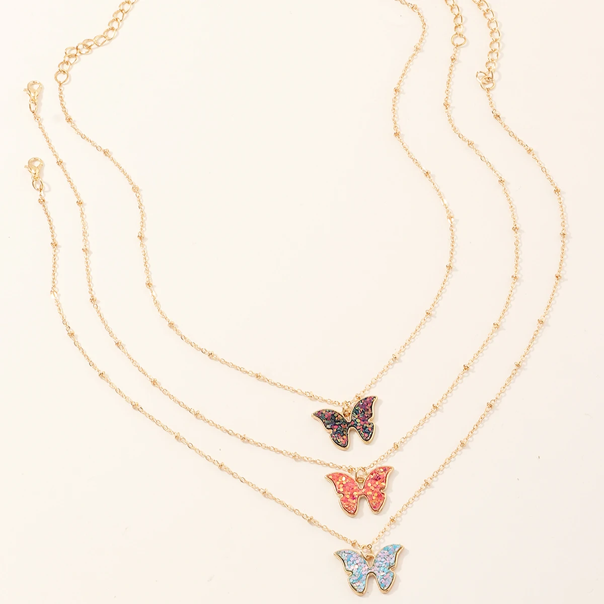 

Wholesale Fashion 3 pcs/set Best Friendship Necklace Gold Plated Jewelry Sets Colorful Butterfly Pendant Necklace For Girls