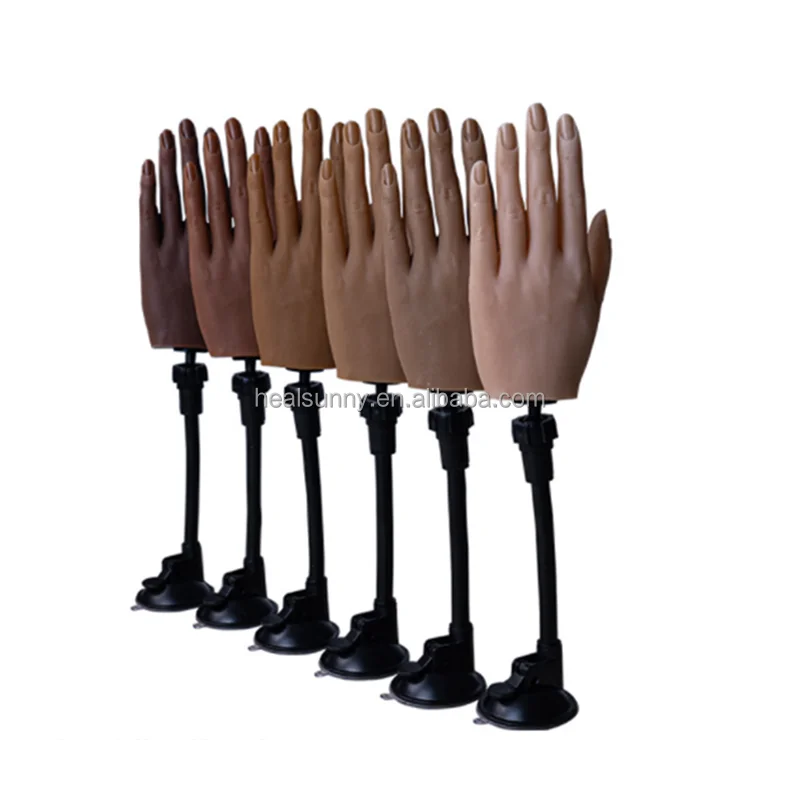 

New Design Flexible Prosthetic Soft Fingers Model Silicone Training Nail Practice Hand Holder, 6 colors