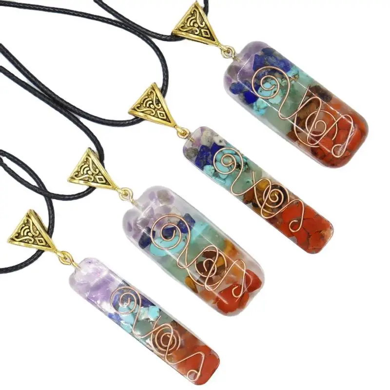 

2021 Hot Natural Crystal Reiki Stone Healing Orgonite Pendant Handmade 7 Chakra Stones Energry Necklace Jewelry, As picture