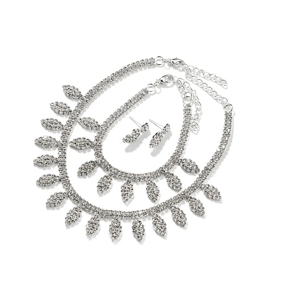

Rhinestone wedding necklace earrings bracelet Zinc alloy jewellery for brides bridesmaid luxury bridal jewelry Set, N/a