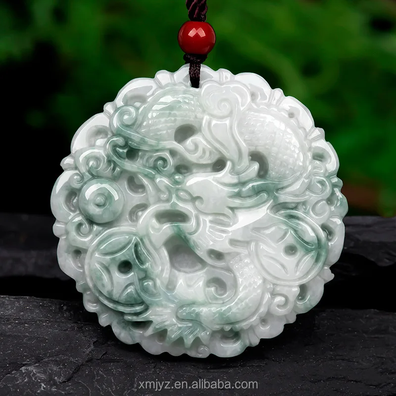 

Natural Burmese a cargo jade floating flower dragon brand jade pendant zodiac dragon ice pendant men and women necklace jade pen