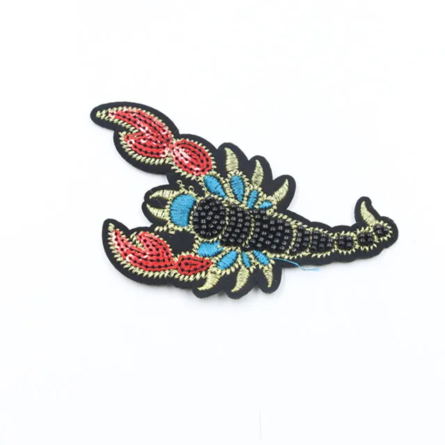 New Fashion Lobster  Reversible Sequin Patches,Private Customized Clothing Bead Embroidery Patch