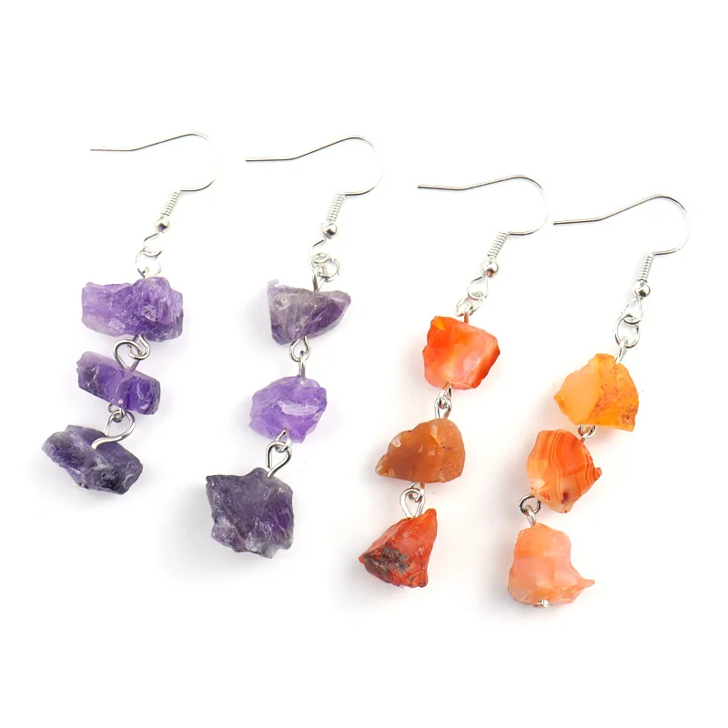 

wholesale new natural stone gravel crystal agate eardrop earring jewelry crystal White Crystal amethyst earrings for women