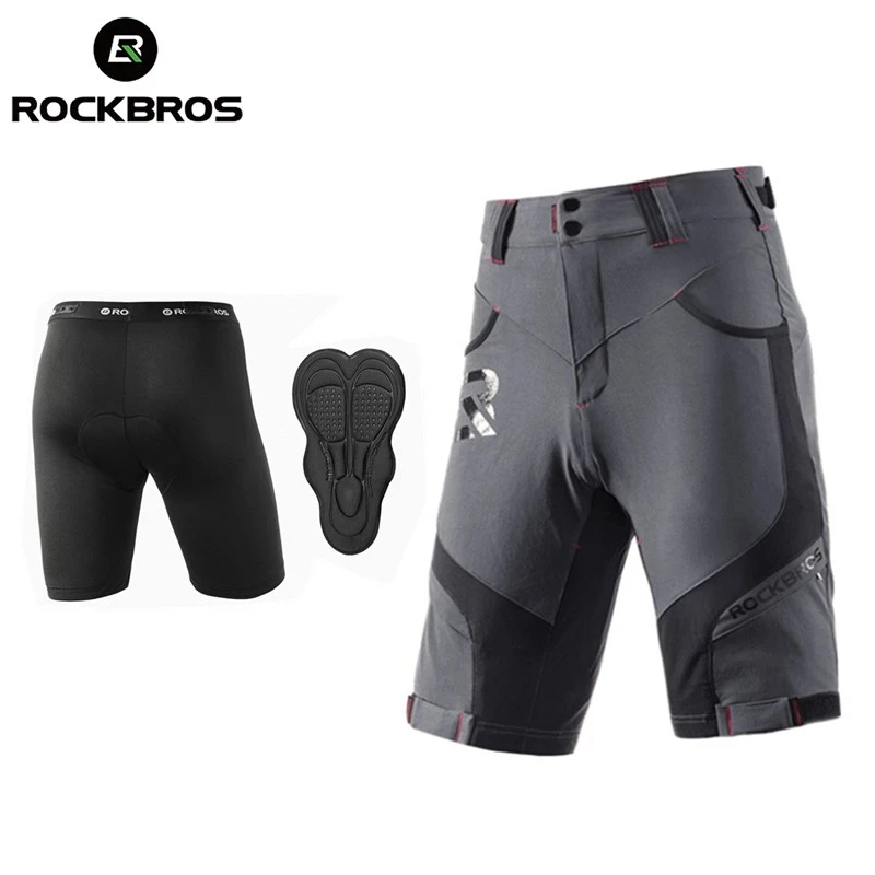 

ROCKBROS Men Padded Baggy Cycling Shorts Reflective MTB Mountain Bike Bicycle Riding Trousers Water Resistant Loose Fit Shorts, Black