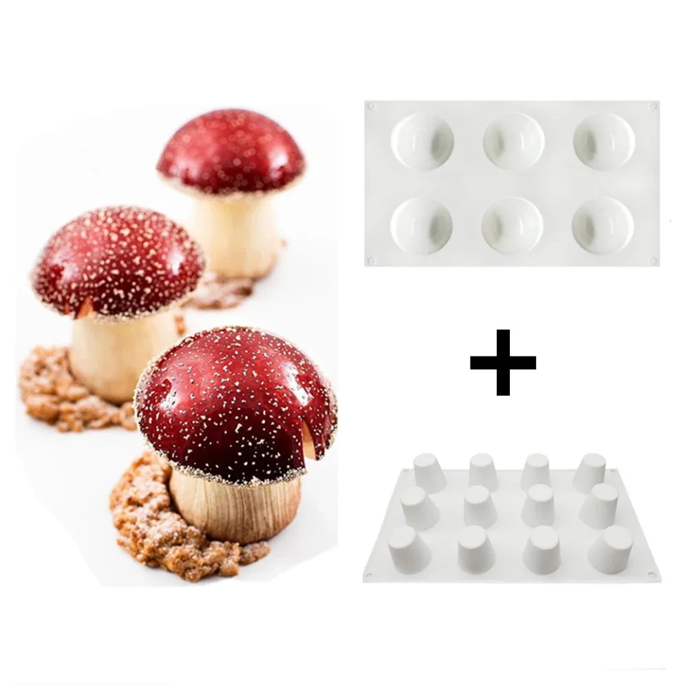 

1232 Mushroom Shaped Cream Mousse Cake Silicone Mold DIY Cylindrical Chocolate Baking Semi-round French Dessert Fudge Mold, White