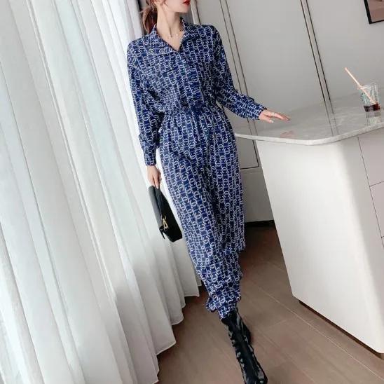 

Autumn Spring 2023 Fashion Full Print Casual Jumpsuits High Neck Romper Plus Size One Piece Jumpsuit Woman Clothing