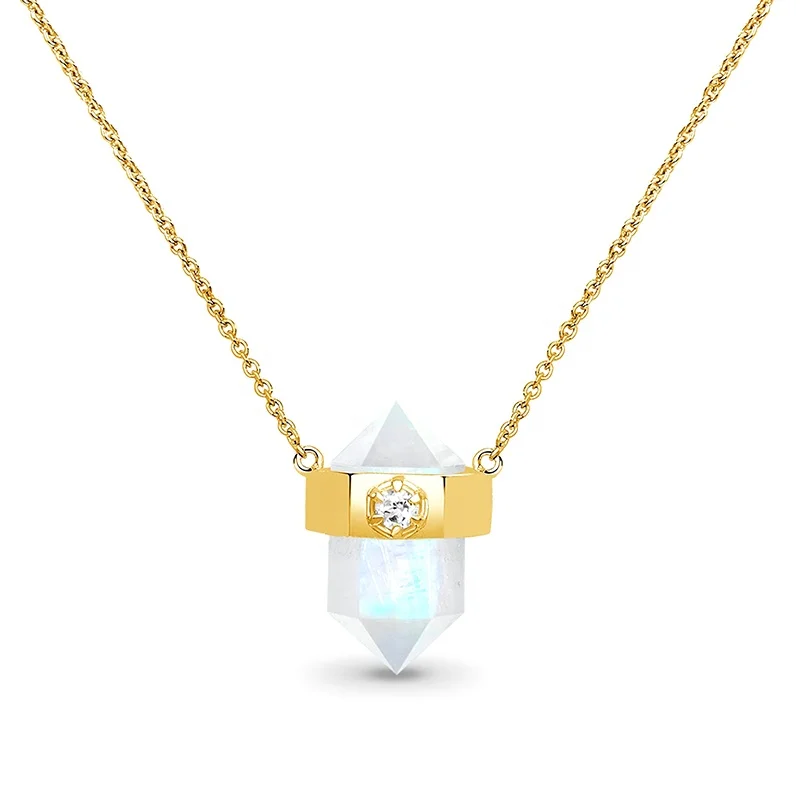 

Gemnel high quality 925 silver 18k gold natural white crystal natural gemstone necklace women