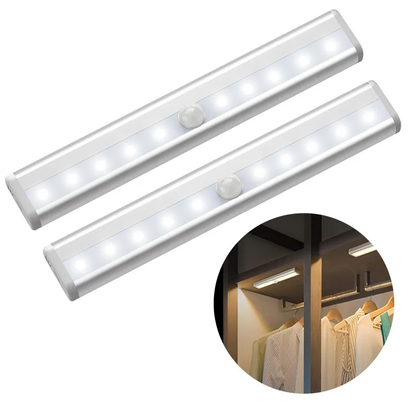 
10 LEDs PIR LED Motion Sensor Light Cupboard Wardrobe Bed Lamp LED Under Cabinet Night Light For Closet Stairs Kitchen 