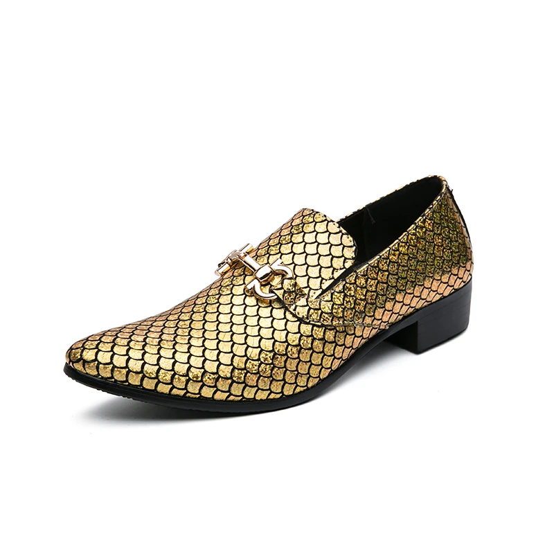 

2021 New Styles Men's Plus 48 Stylish Party Gold Fish Scale Luxury Leather Dress Shoes