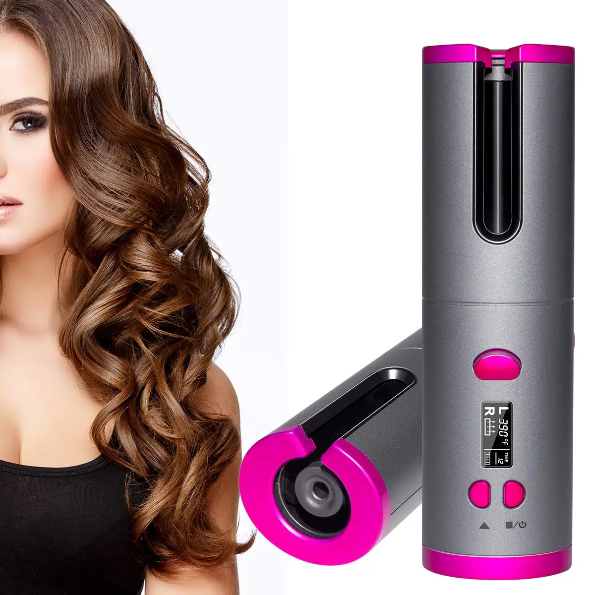 

Private Label Usb Rechargeable Mini Auto Cordless Rotating Magic Hair Curling Iron Wireless Electric Automatic Hair Curler, As picture