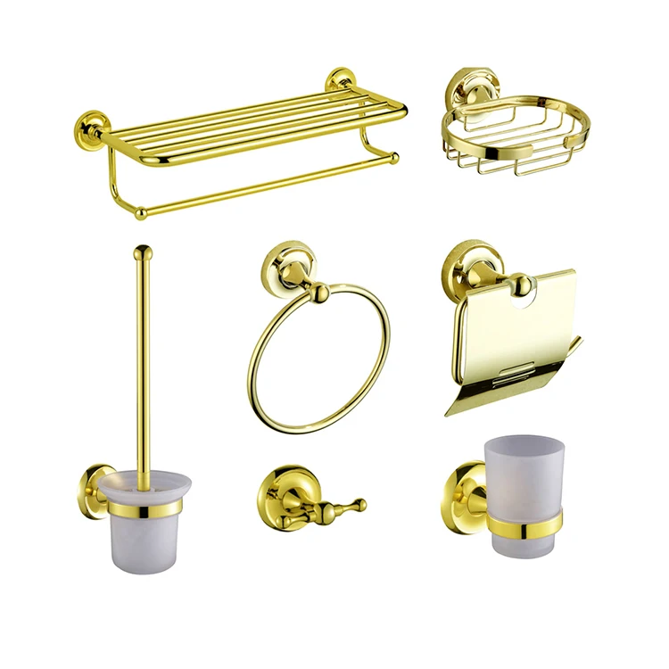 2019 Gold-plated Bathroom Accessories Set Glass Shelf Robe Hook Tumbler Holder Soap Dish Paper Roll Holder Towel Ring Towel Bar