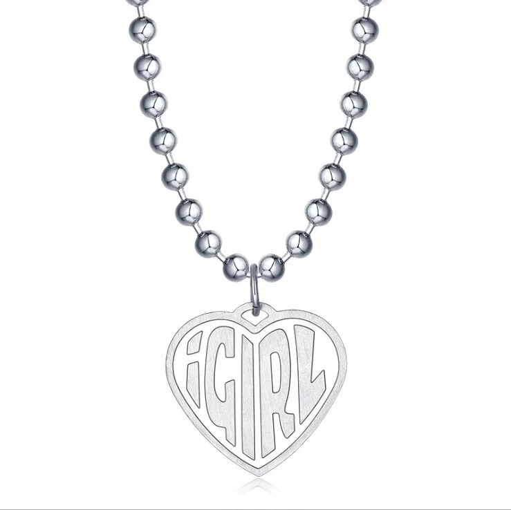 

High quality wholesale Heart Stainless Steel Shape Engrave Letter Pendant Necklace for women man jewelry gifts, Picture